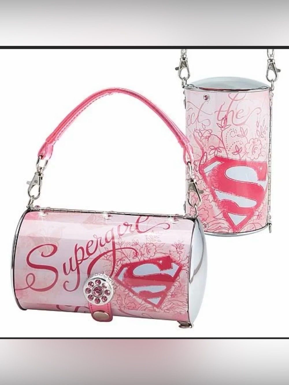 Supergirl Pink Barrel Tin Handbag